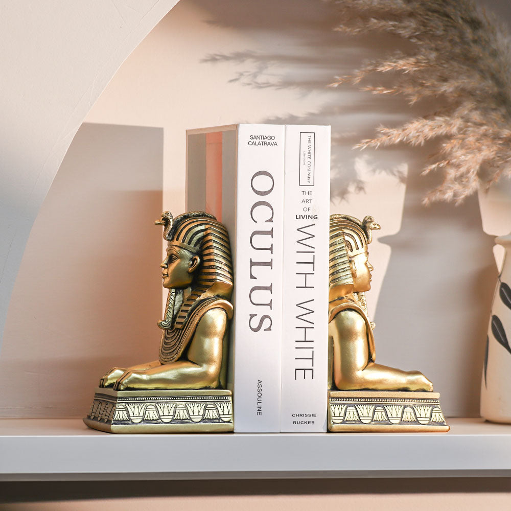 Luxor Sculpted Bookends, Set of 2 - Champagne Gold