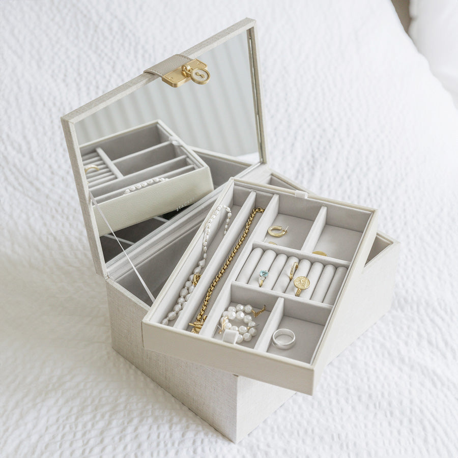 Luxury Classic Jewellery Box - Linen & Oatmeal