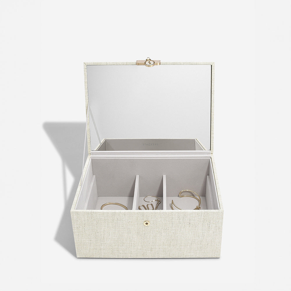 Luxury Classic Jewellery Box - Linen & Oatmeal