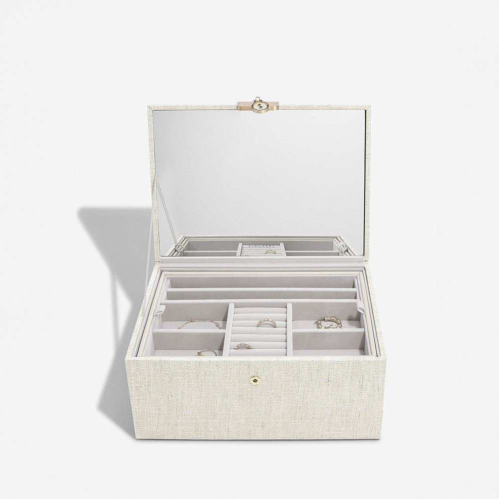 Luxury Classic Jewellery Box - Linen & Oatmeal