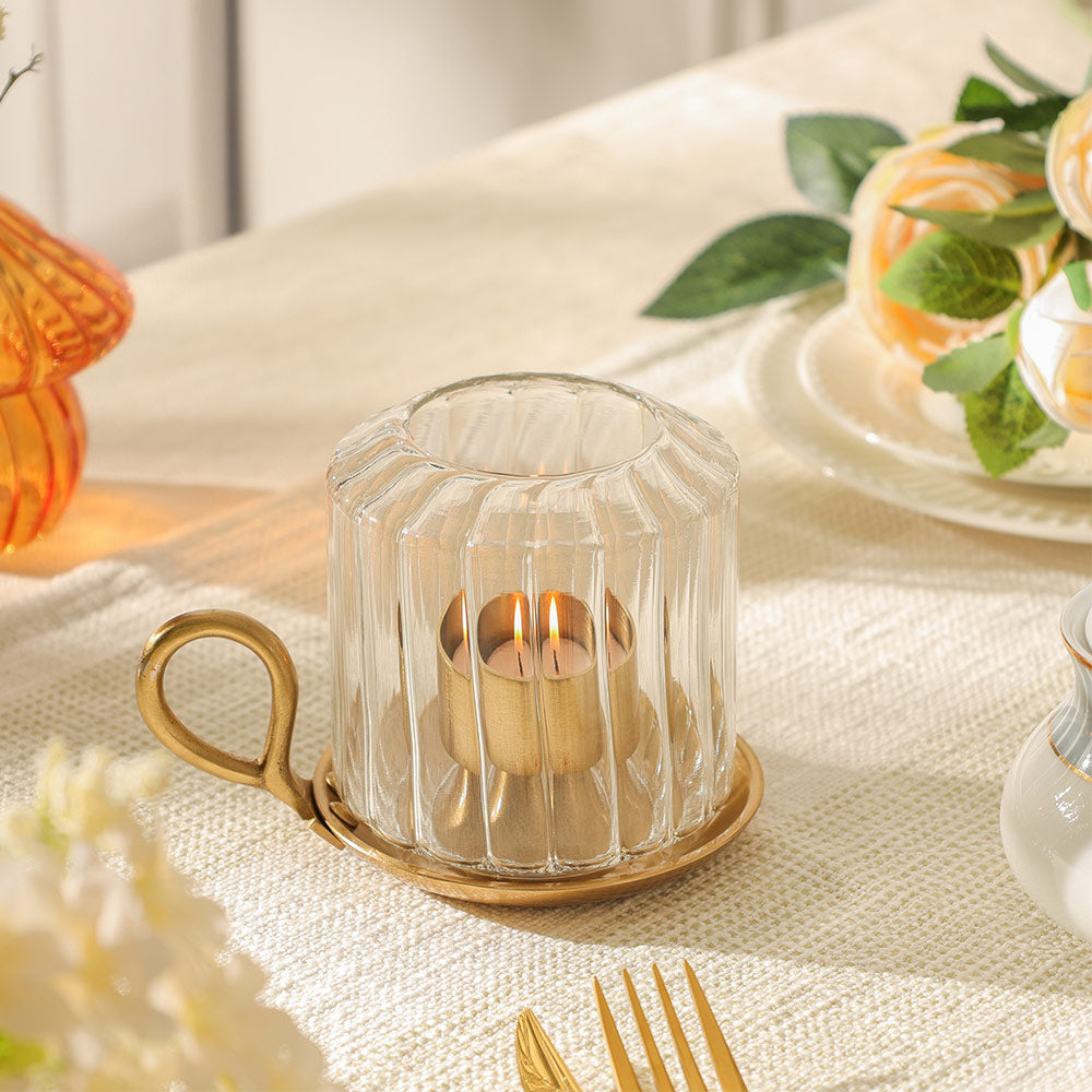 Diyah Metal & Glass Tealight Holder - Clear Gold