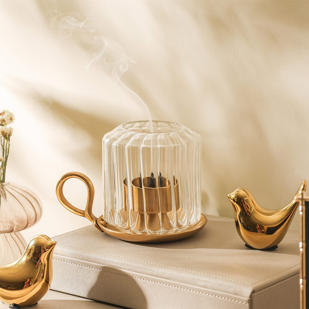 Diyah Metal & Glass Tealight Holder - Clear Gold
