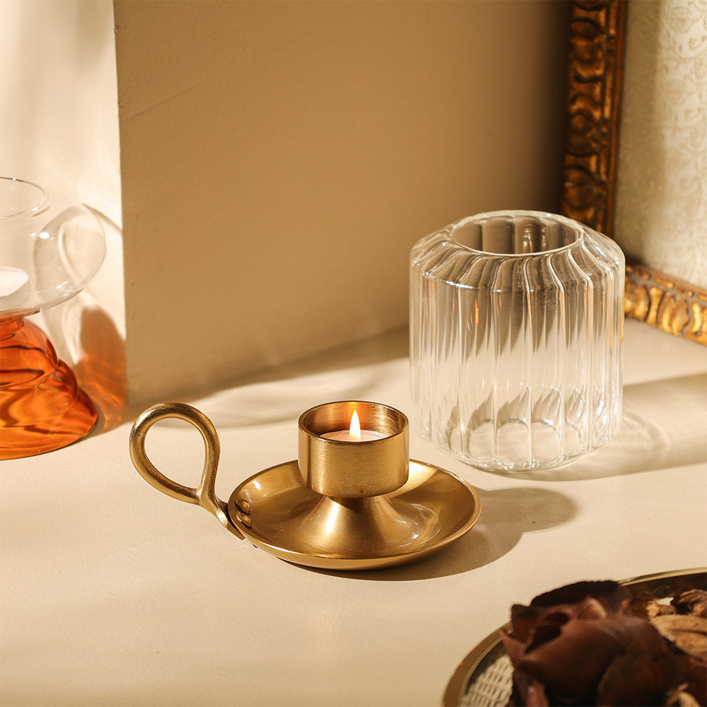 Diyah Metal & Glass Tealight Holder - Clear Gold