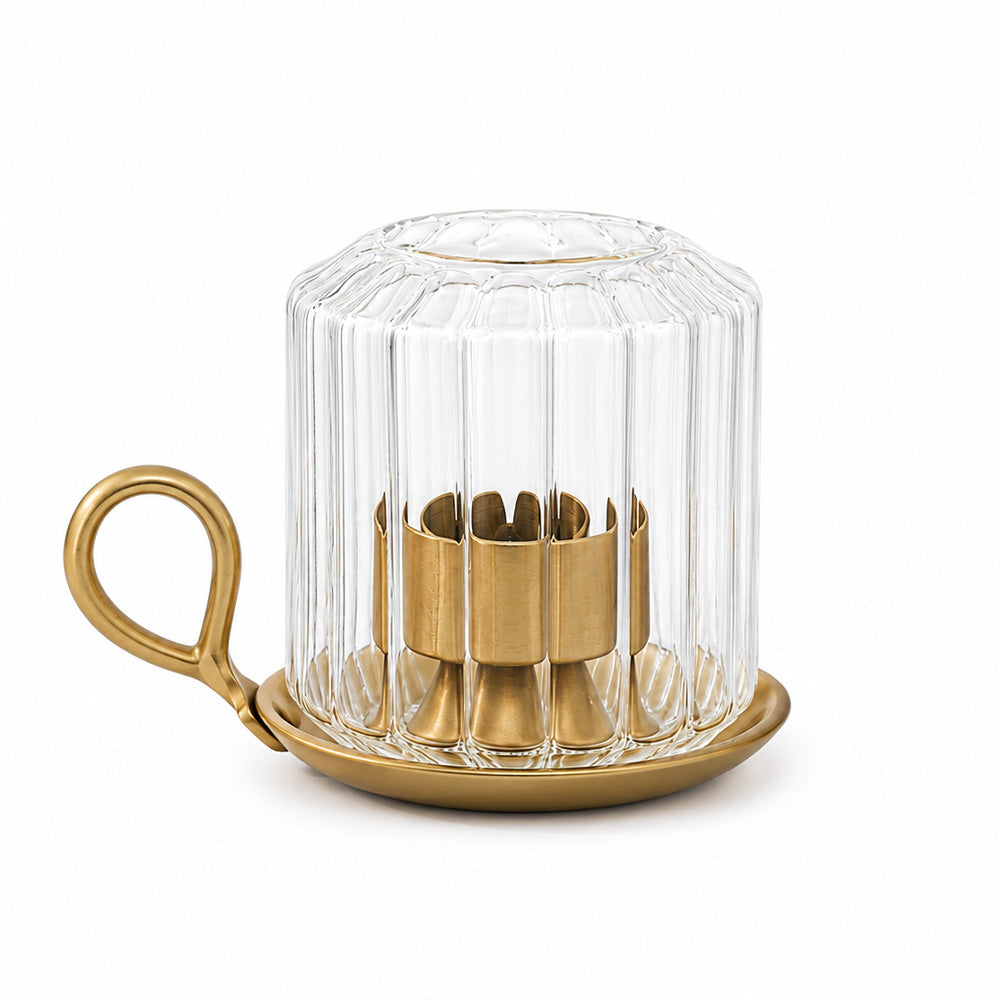 Diyah Metal & Glass Tealight Holder - Clear Gold
