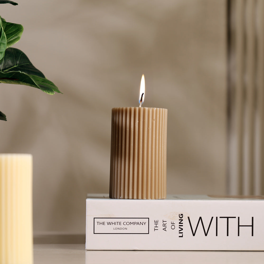 Fluted Column Candle Small - Taupe