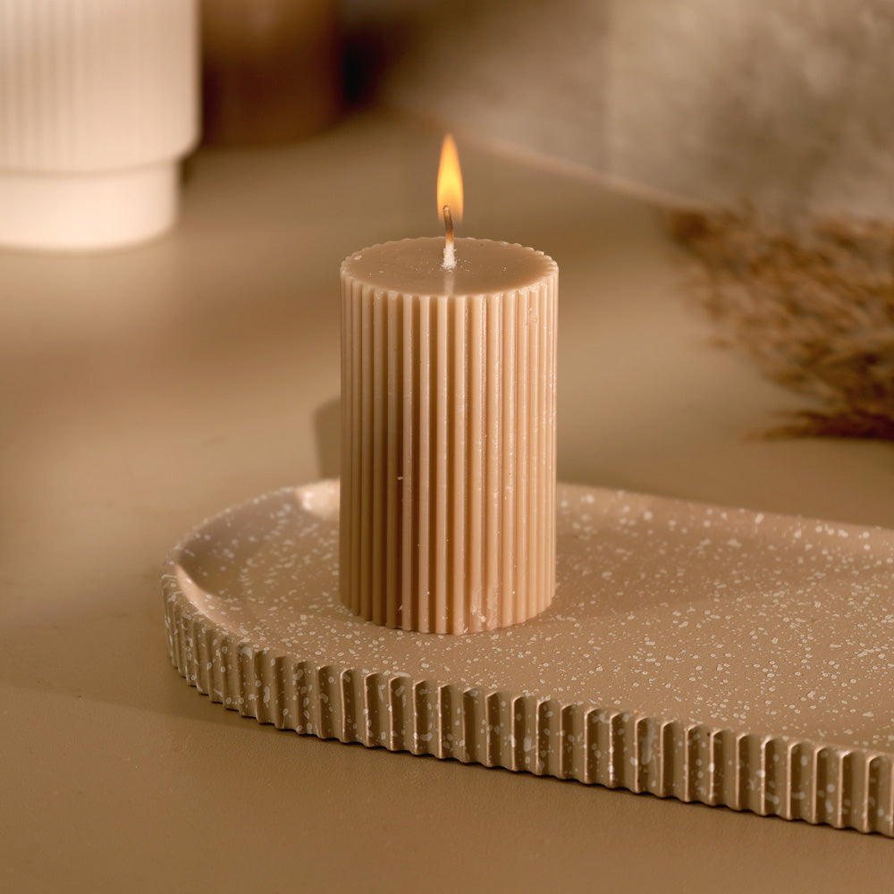Fluted Column Candle Small - Taupe