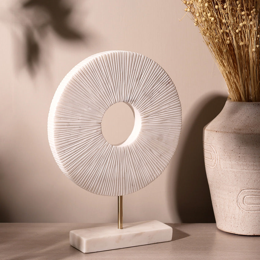 Solis Marble Medallion Sculpture - White Gold