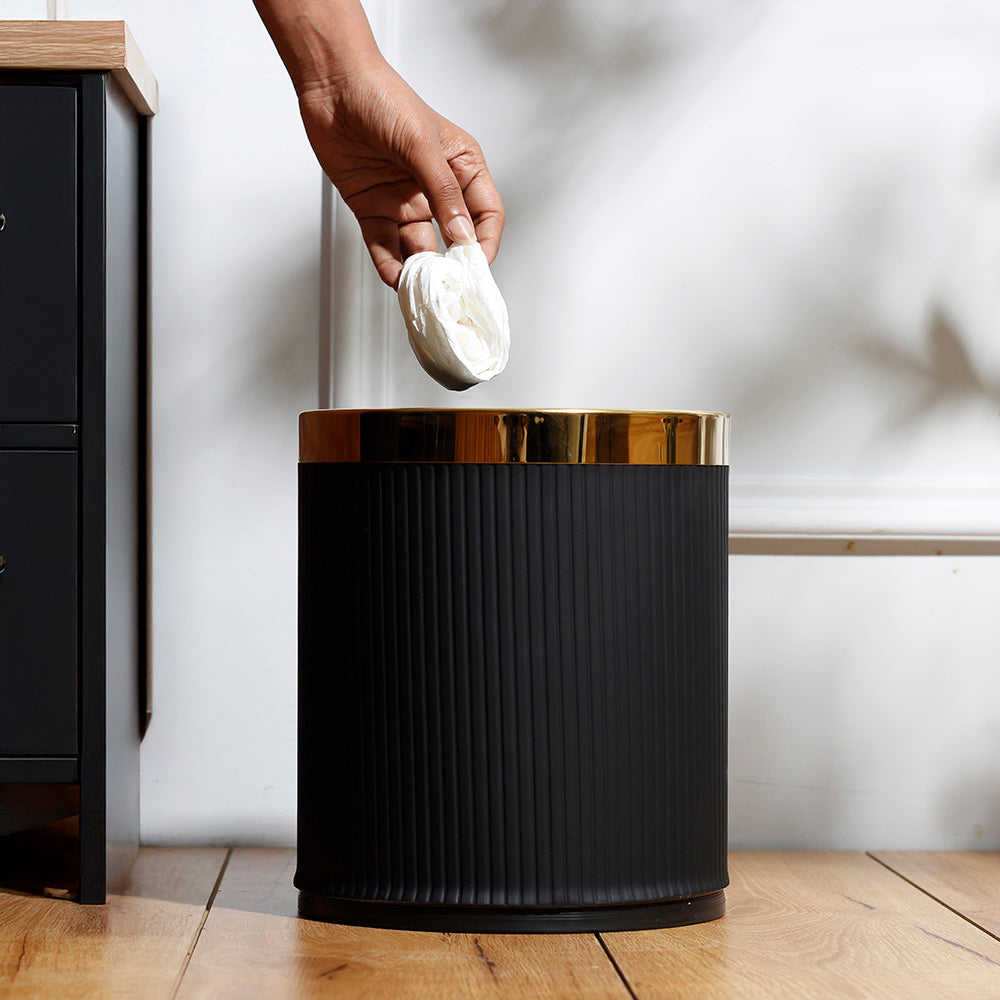 Columns Waste Bin - Black & Gold