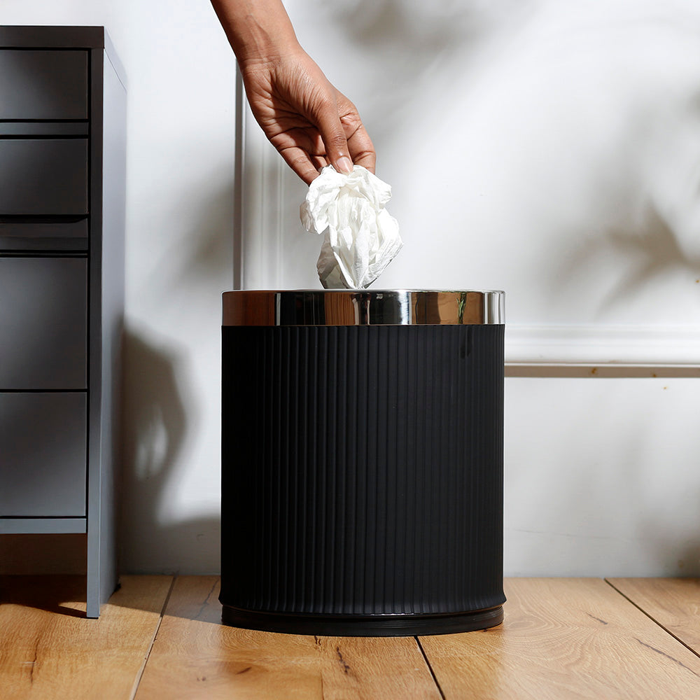 Columns Waste Bin - Black & Steel