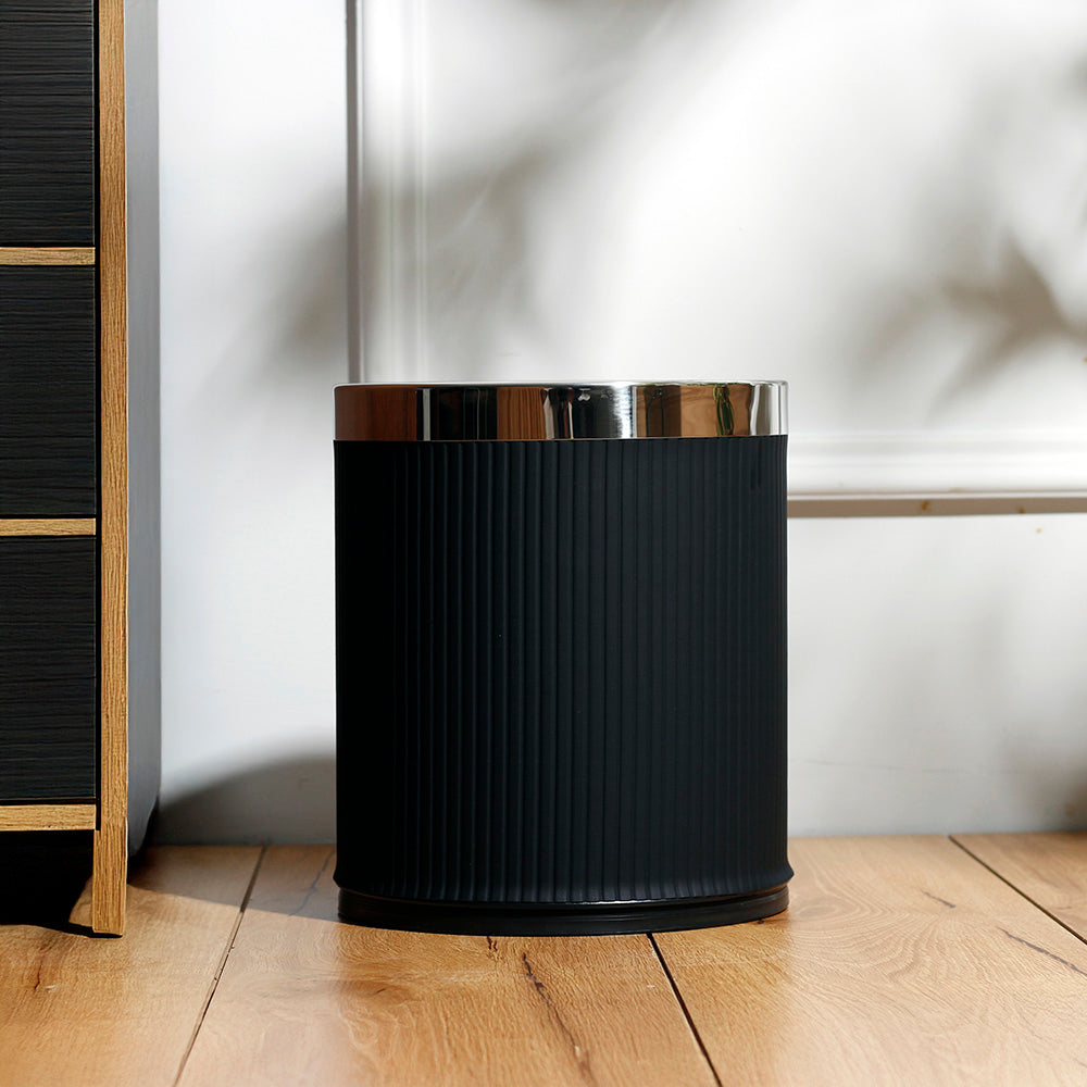 Columns Waste Bin - Black & Steel
