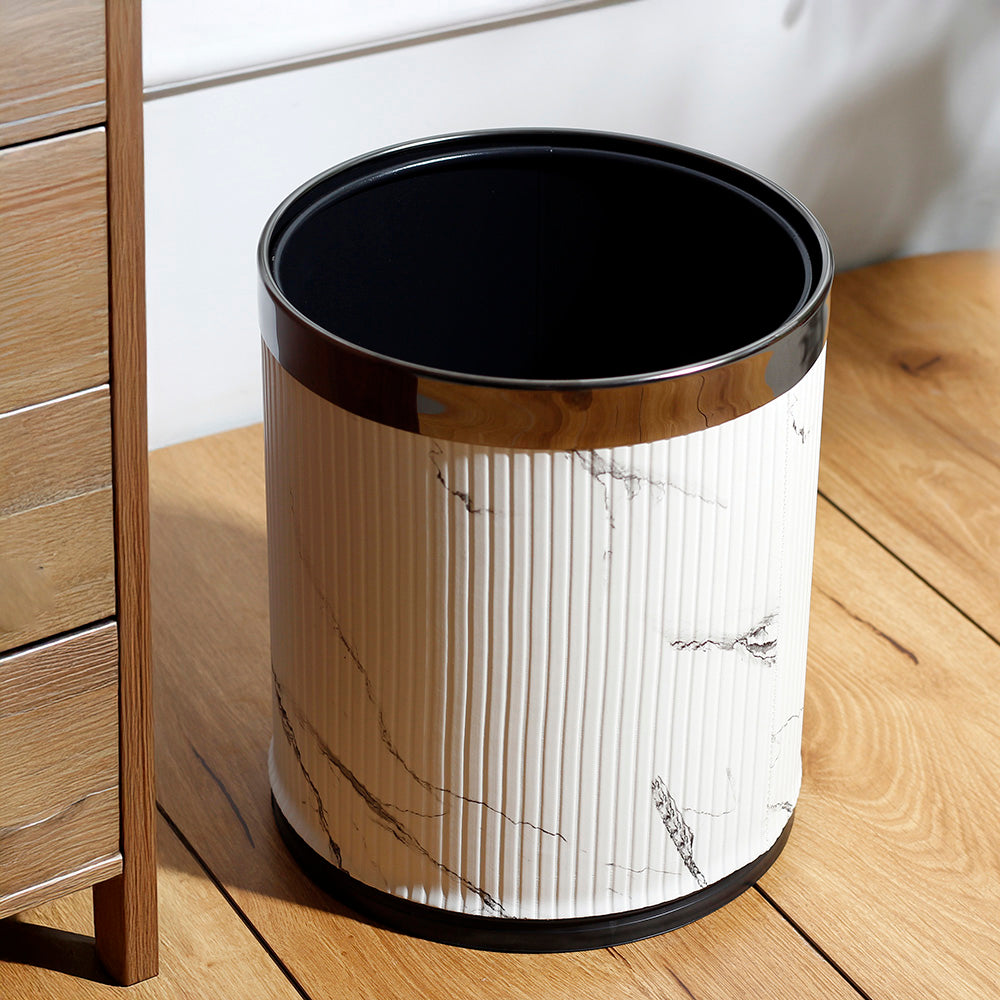 Columns Waste Bin - White Marble & Dark Steel
