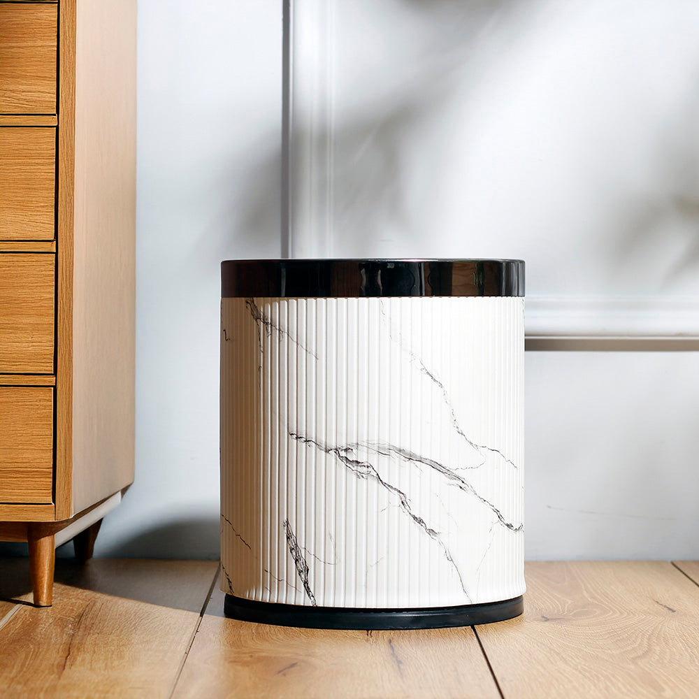 Columns Waste Bin - White Marble & Dark Steel