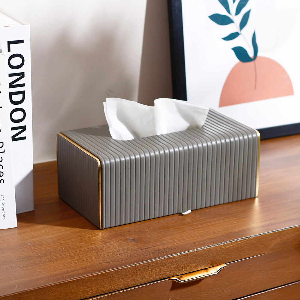 Gold Edge Tissue Box Holder - Dark Grey