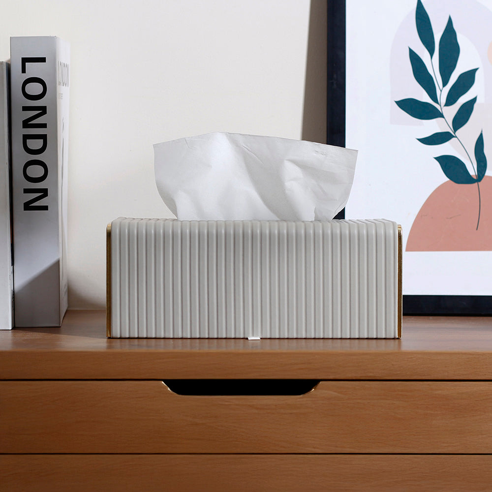 Gold Edge Tissue Box Holder - Light Grey