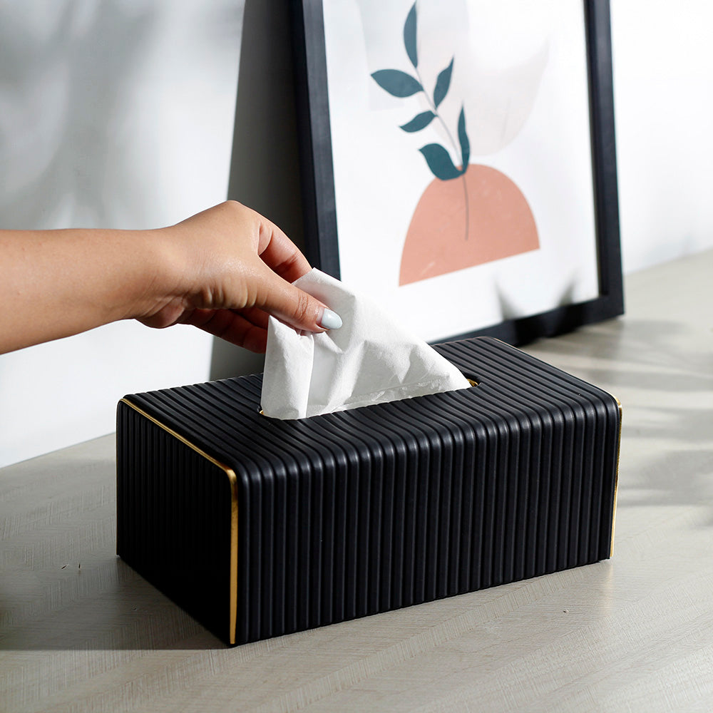 Gold Edge Tissue Box Holder - Black