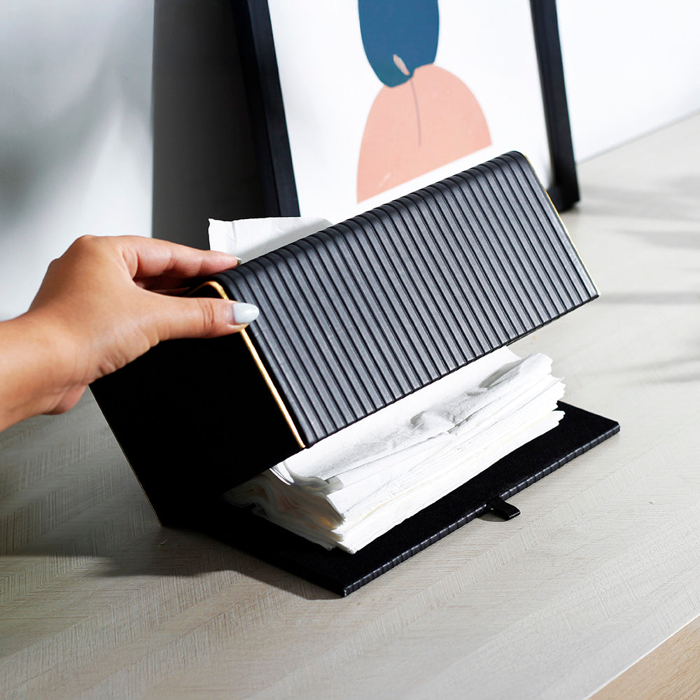 Gold Edge Tissue Box Holder - Black