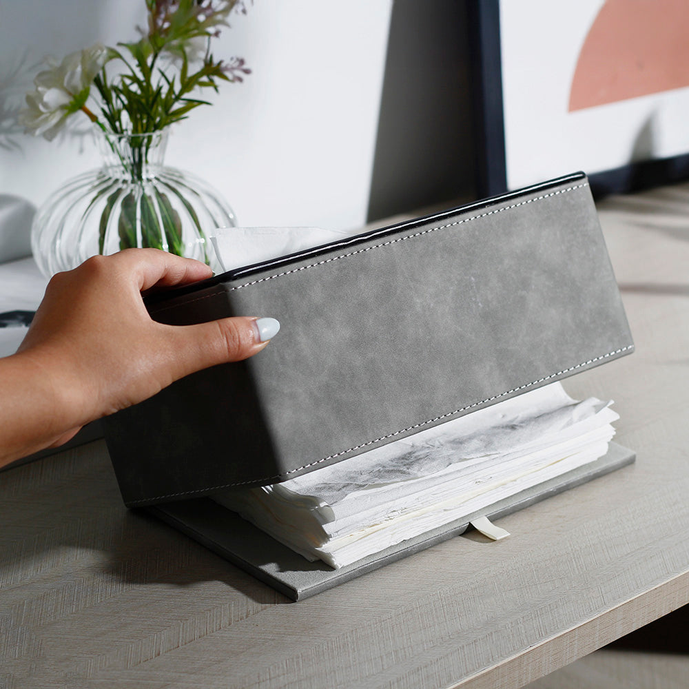 Textured Tissue Box Holder - Grey