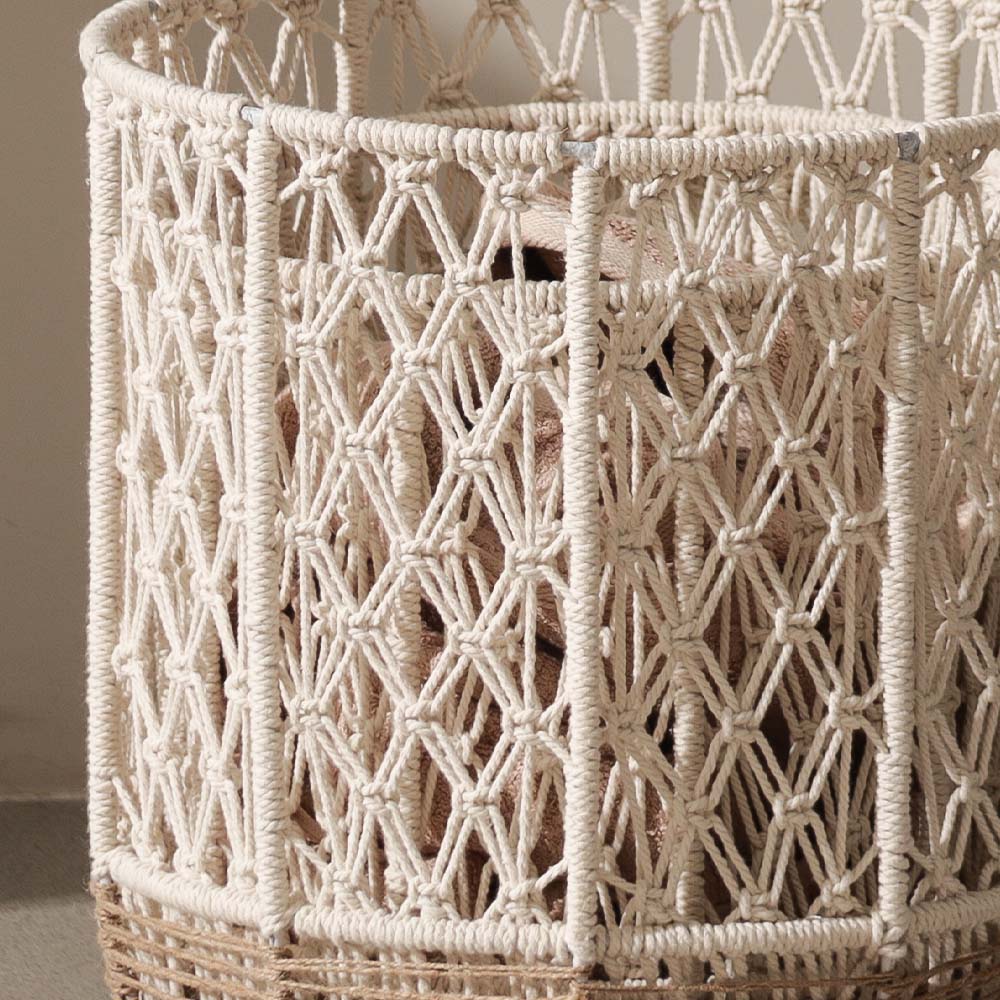 Macrame Harlequin Baskets, Set of 2 - Cream Brown