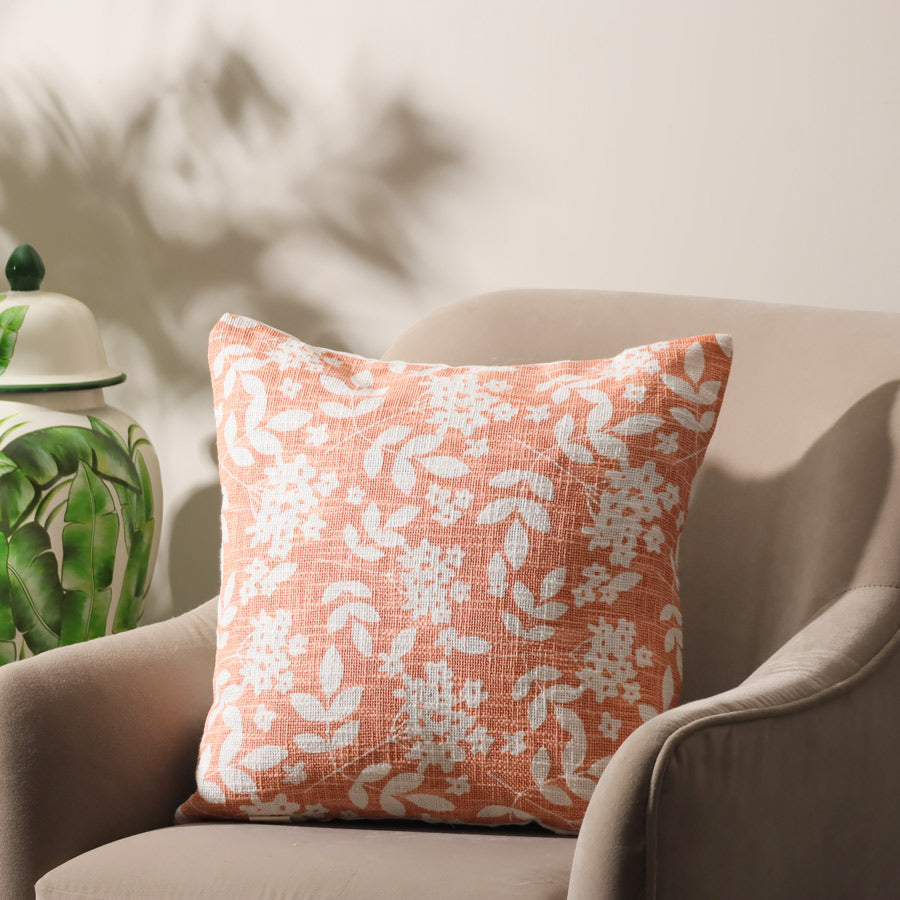 Magnolia Printed Cotton Cushion Cover 45x45cm - Peach White