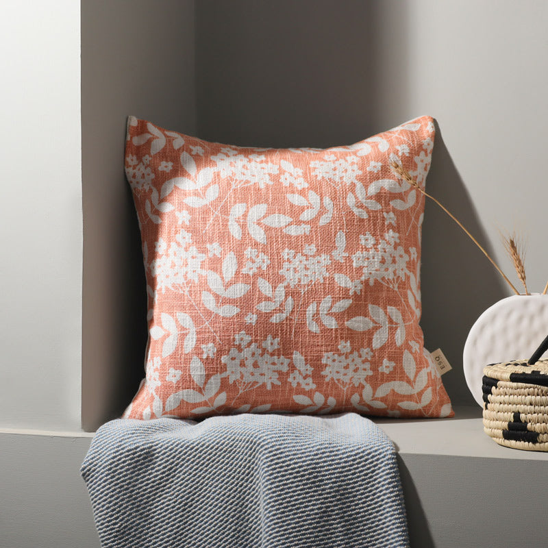 Magnolia Printed Cotton Cushion Cover 45x45cm - Peach White