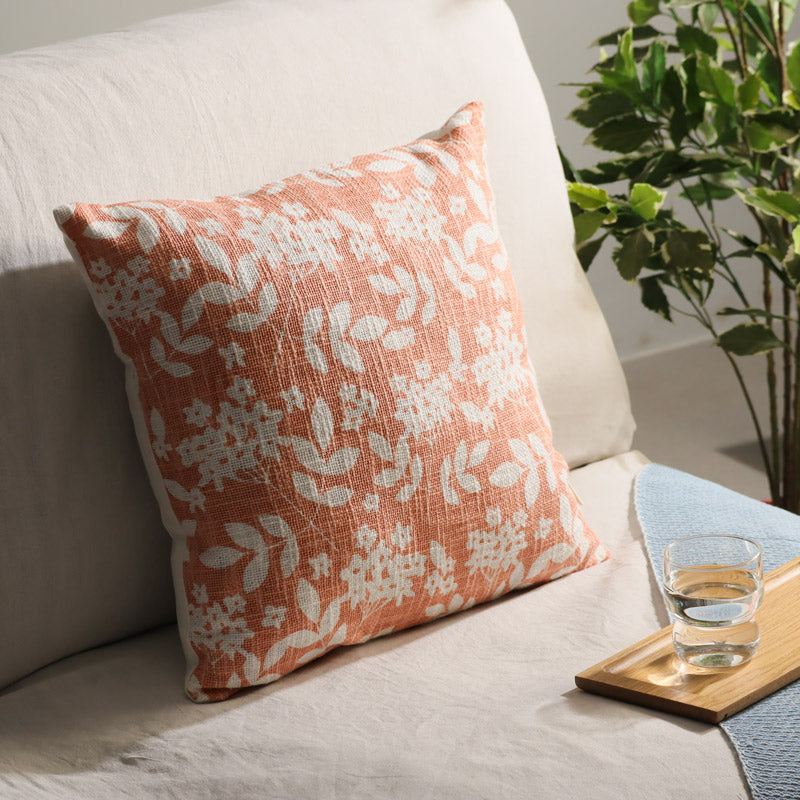 Magnolia Printed Cotton Cushion Cover - Peach White