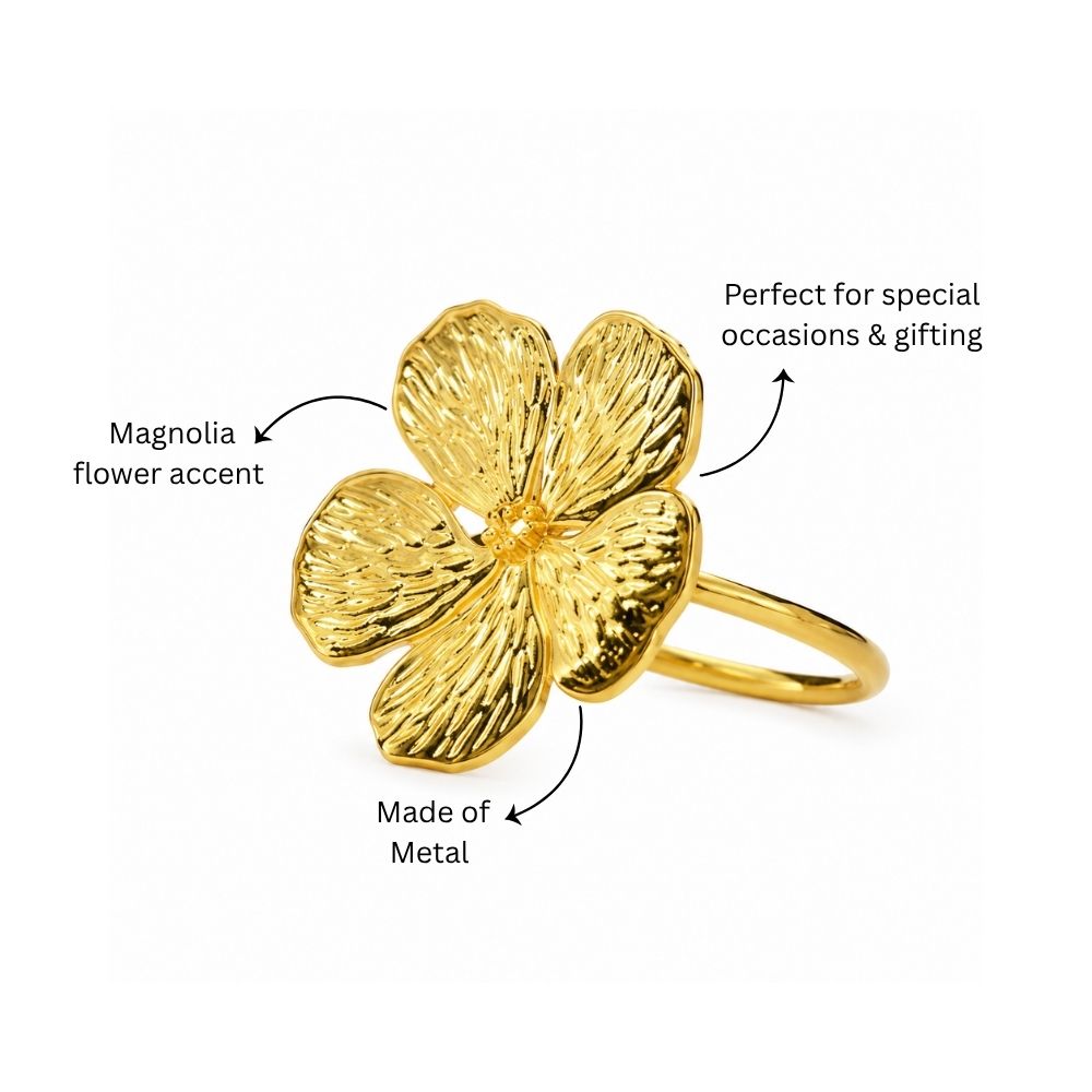 Magnolia Napkin Rings, Set of 6 - Gold