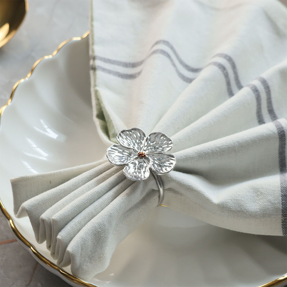 Magnolia Napkin Rings, Set of 6 - Silver