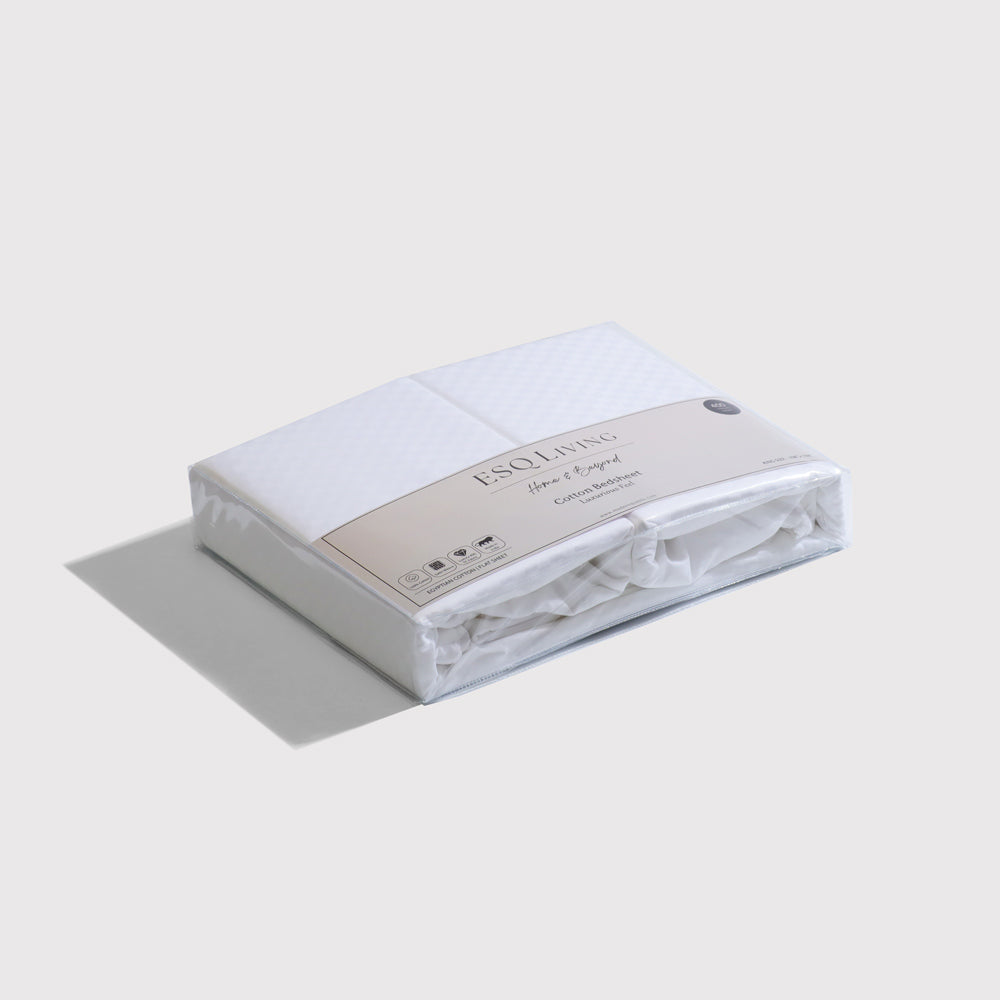 Maison Checks King Size Cotton Bedsheet Set - Ivory