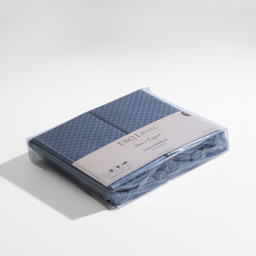 Maison Checks King Size Cotton Bedsheet Set - Navy