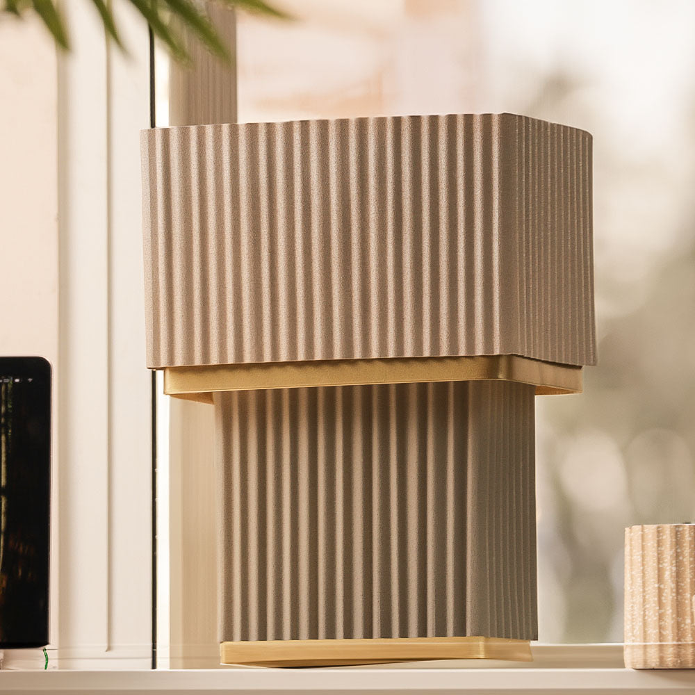 Mundo Cuboid Table Lamp Medium - Taupe Gold