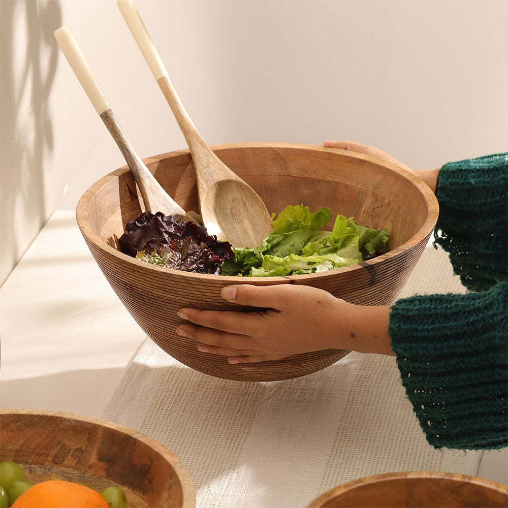 Mango Wood Ribbed Salad Bowl XL - Natural