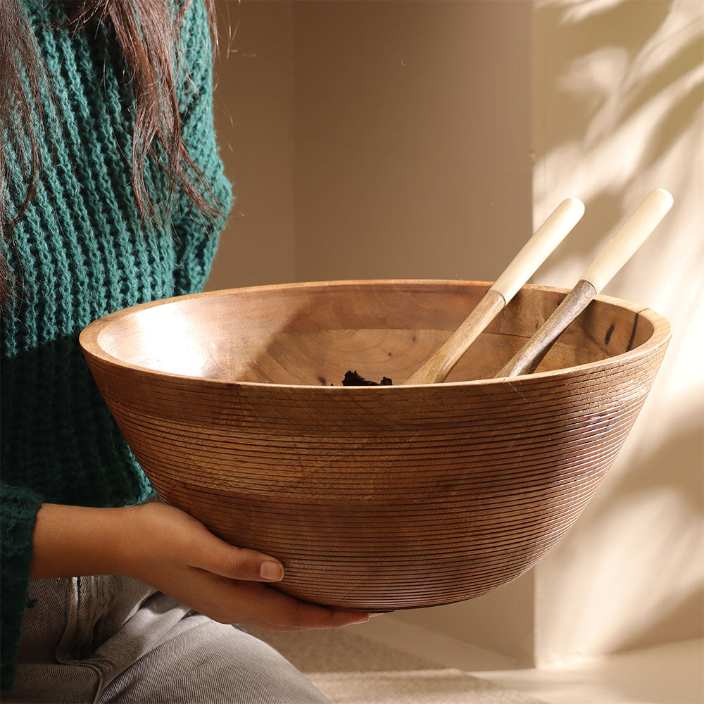 Mango Wood Ribbed Salad Bowl XL - Natural