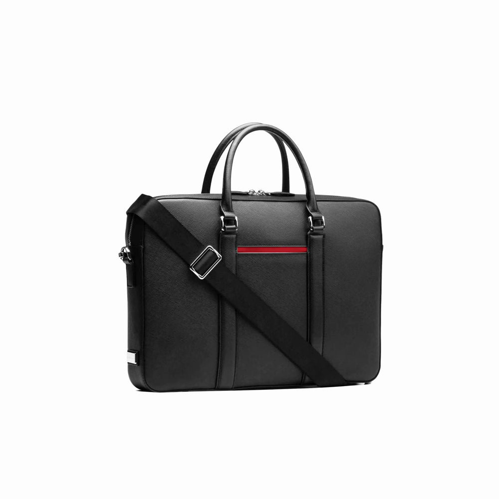 Manhattan Leather Briefcase - Black & Racing Red