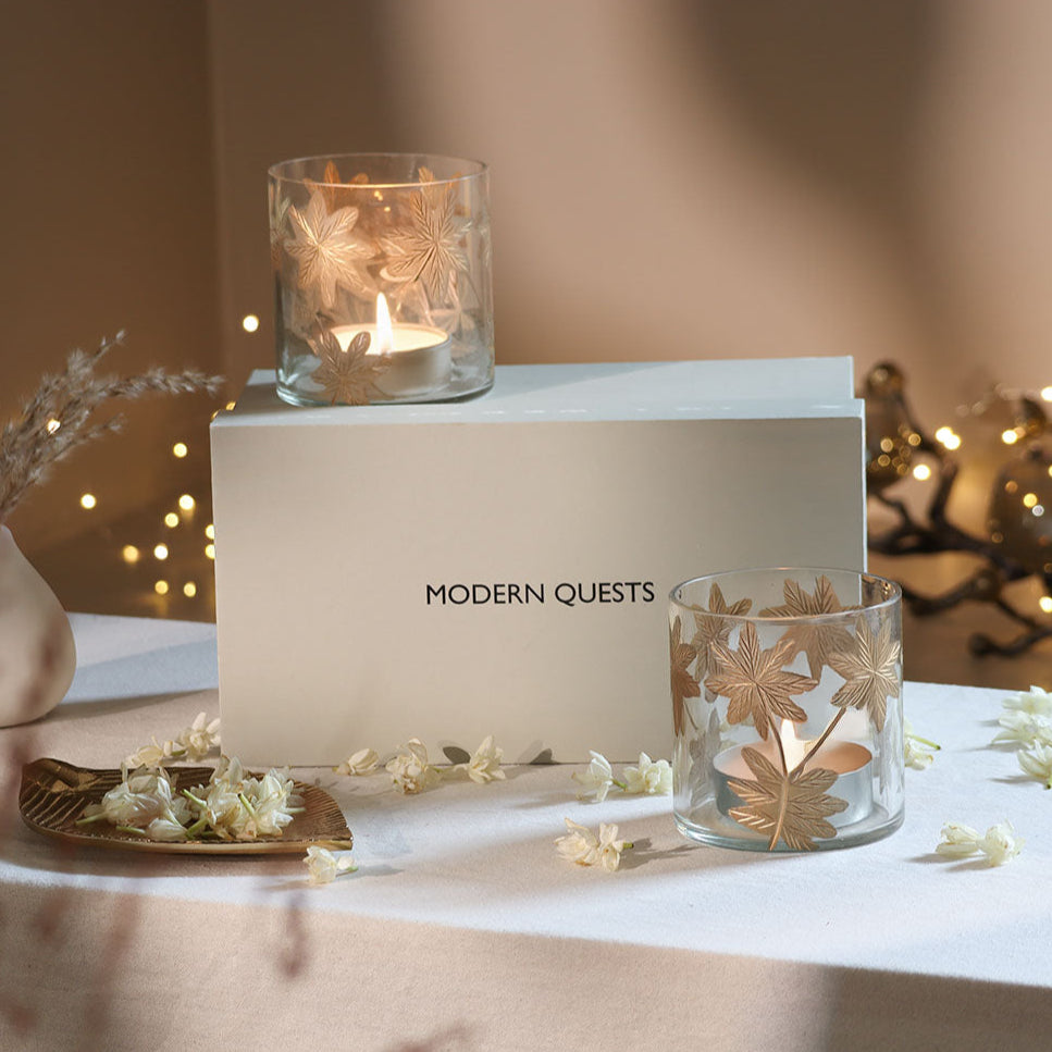 Maple Glass Hurricane 2-Piece Gift Set - Brass