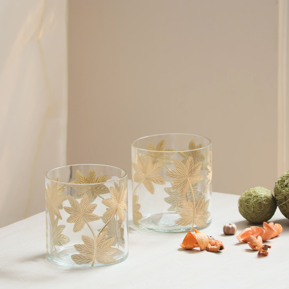Maple Glass Hurricane 2-Piece Gift Set - Brass