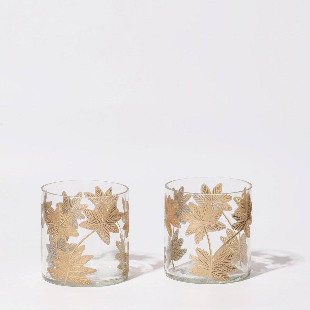 Maple Glass Hurricane 2-Piece Gift Set - Brass