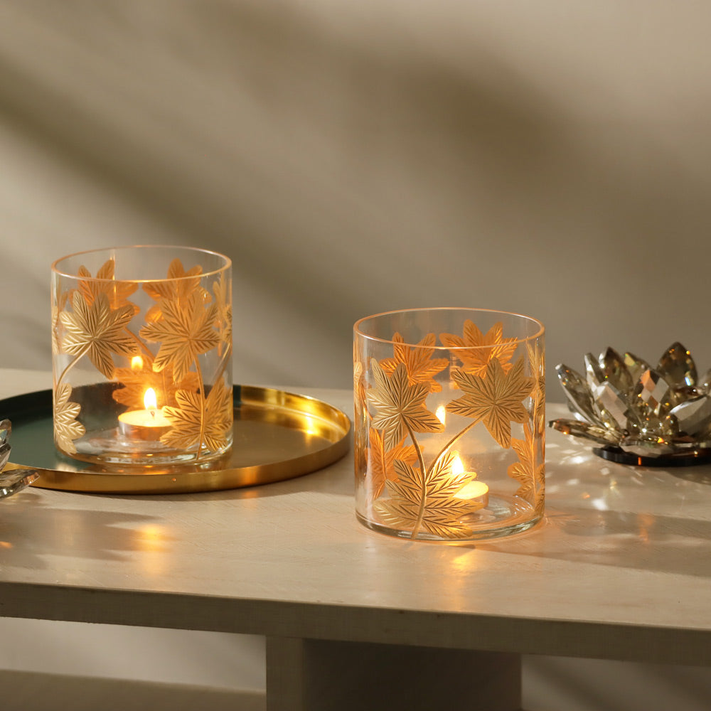 Maple Glass Hurricane - Brass