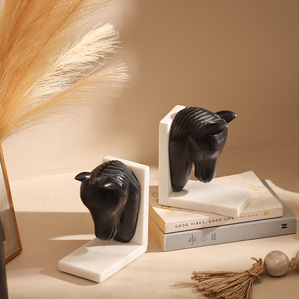 Mare Marble Bookends, Set of 2 - Black White