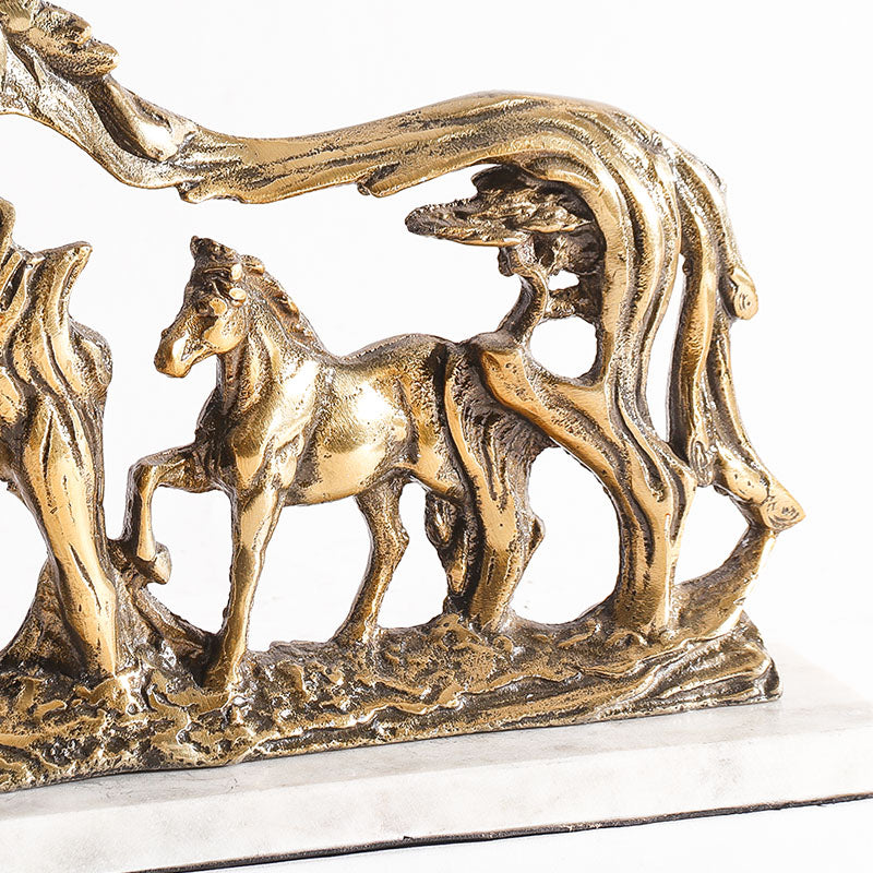 Mare and Foal Metal Sculpture - Antique Gold