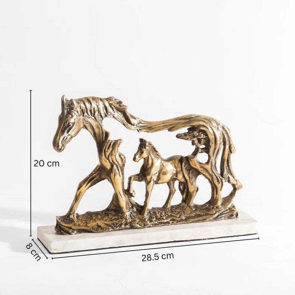 Mare and Foal Metal Sculpture - Antique Gold