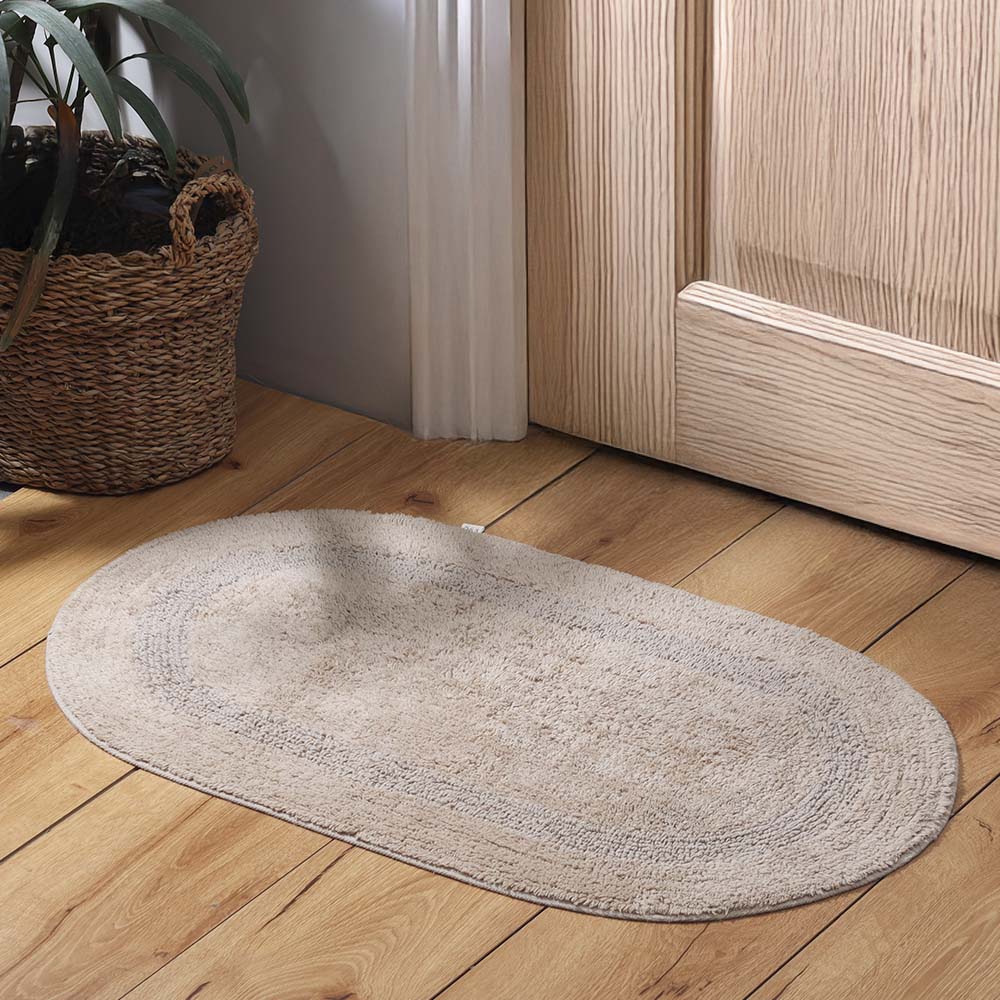 Mari Oval Loop-Tufted Bathmat - Beige