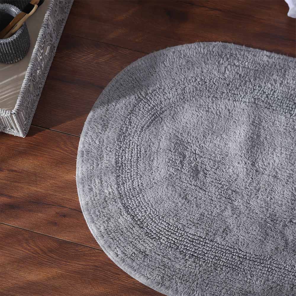Mari Oval Loop-Tufted Bathmat - Pebble Grey