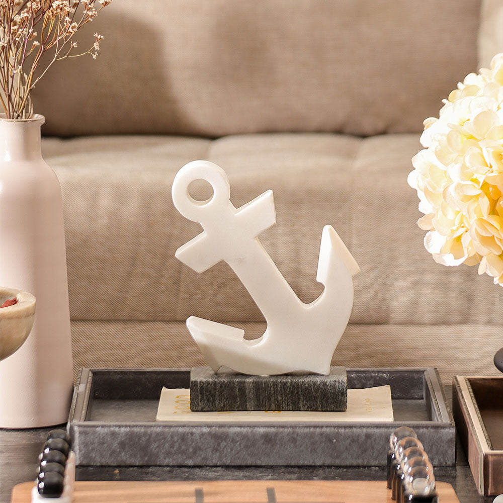 Marina Anchor Marble Sculpture - White Black