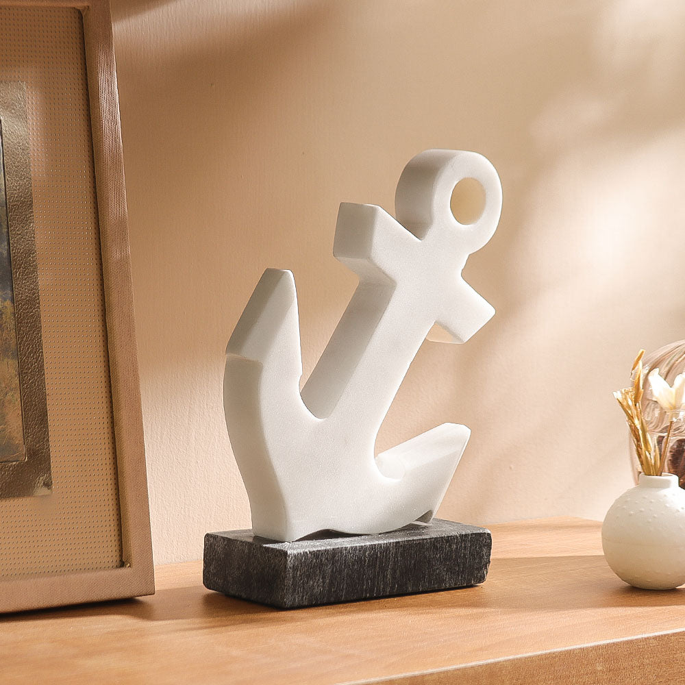 Marina Anchor Marble Sculpture - White Black