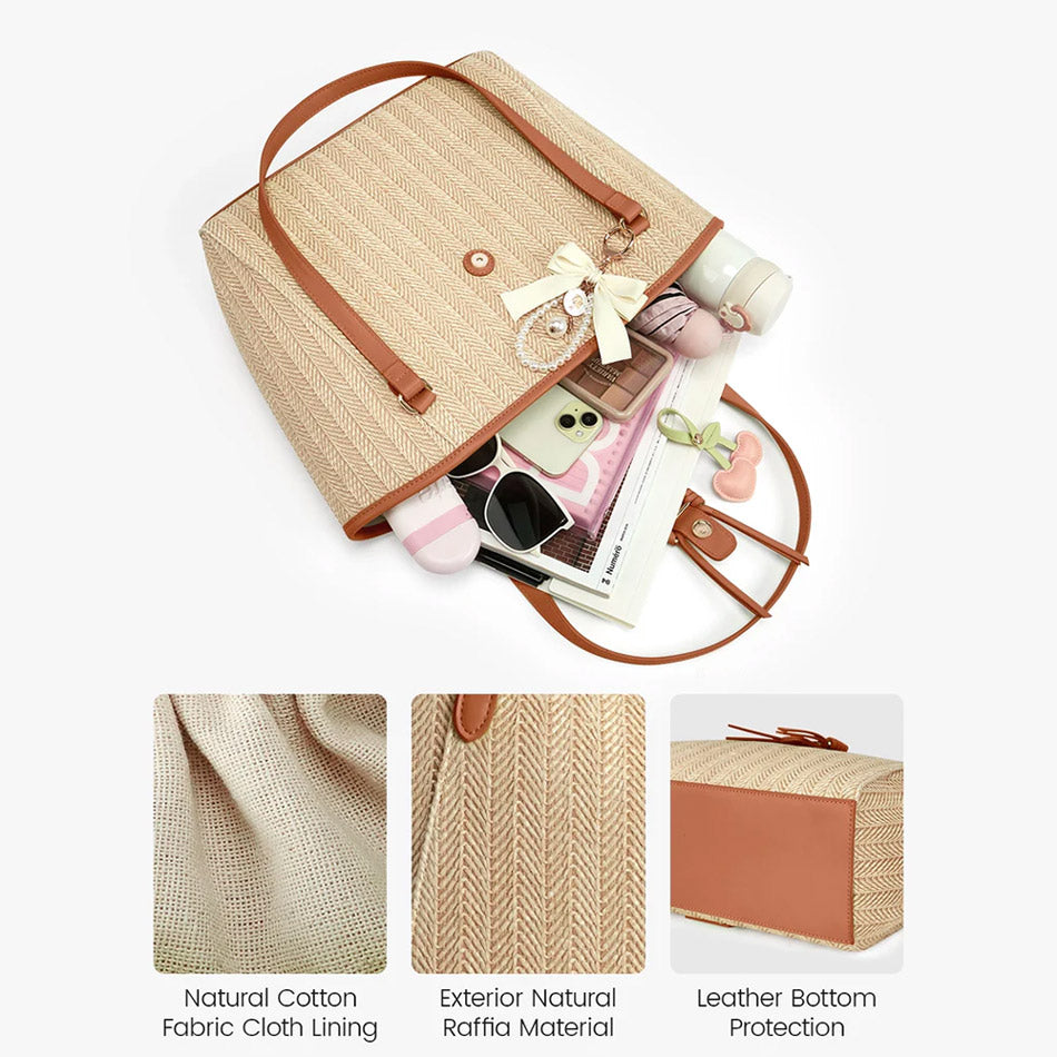 Marina Raffia Tote Bag - Tan