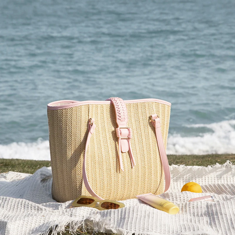 Marina Raffia Tote Bag - Pink