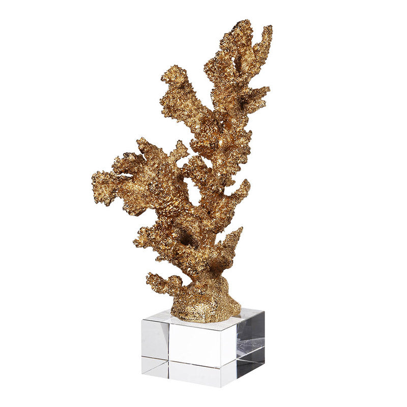 Marine Coral Sculpture With Base - Gold