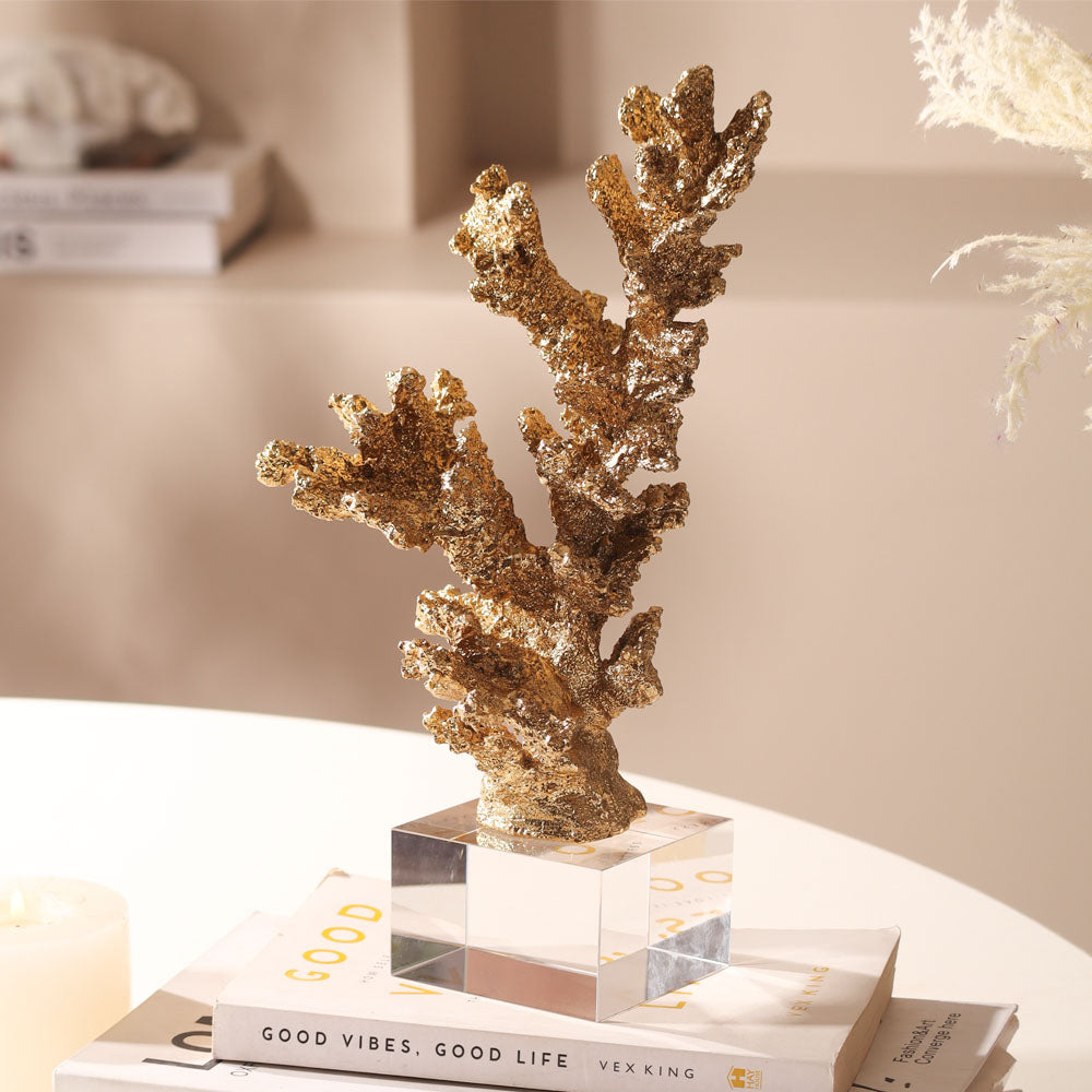 Marine Coral Sculpture With Base - Gold