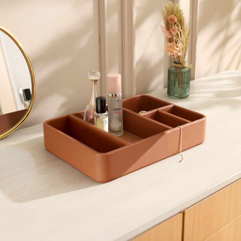 Marqis 5-Compartment Organiser Tray Medium - Tan Brown