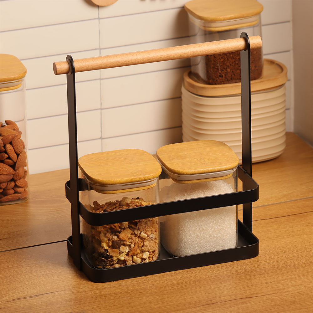Enhabit Matrix Spice Rack with Wooden Handle - Black